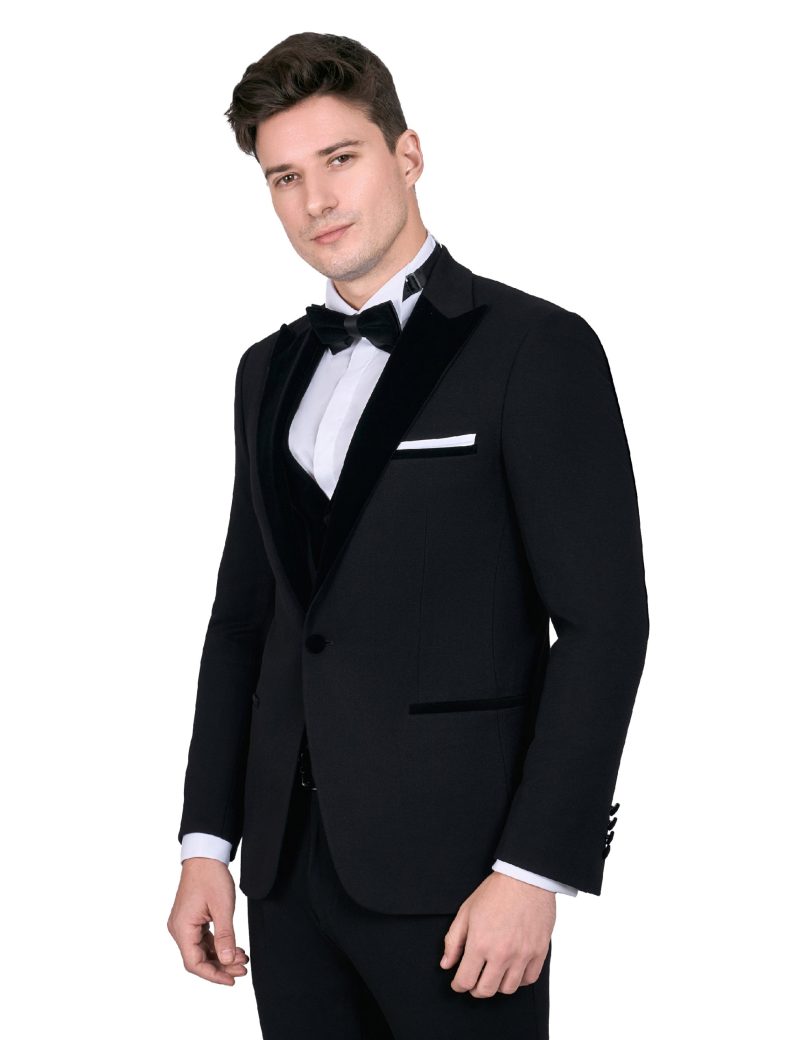 Print Tuxedo Suit with Peak Velvet Lapel & Velvet Double layered vest