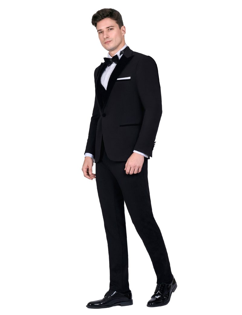 Print Tuxedo Suit with Peak Velvet Lapel & Velvet Double layered vest