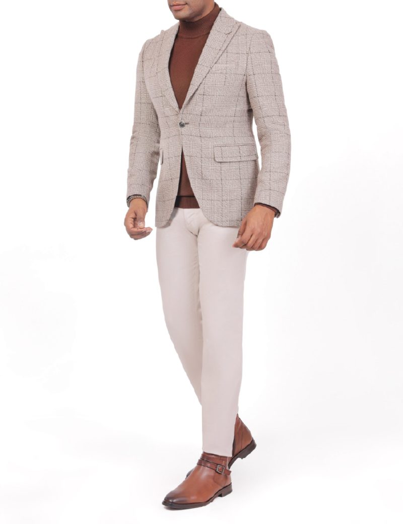 SK40SF04M001-Beige-Brown-028-3 Checked Wool Blazer in Slim Fit
