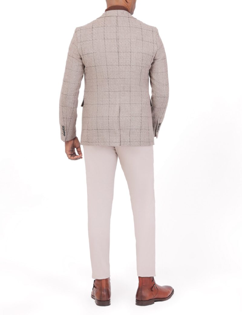 SK40SF04M001-Beige-Brown-028-4 Checked Wool Blazer in Slim Fit