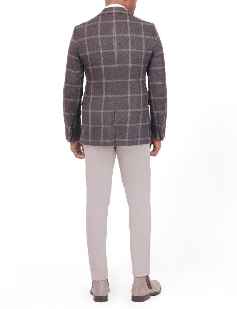 SK40SF04M001-Brown-016-3 Checked Wool Blazer in Slim Fit