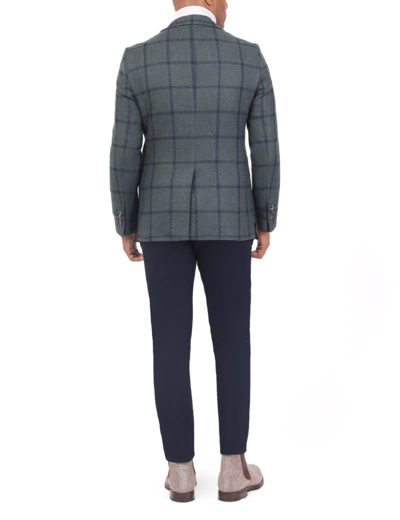 SK40SF04M001-Olive-471-4 Checked Wool Blazer in Slim Fit