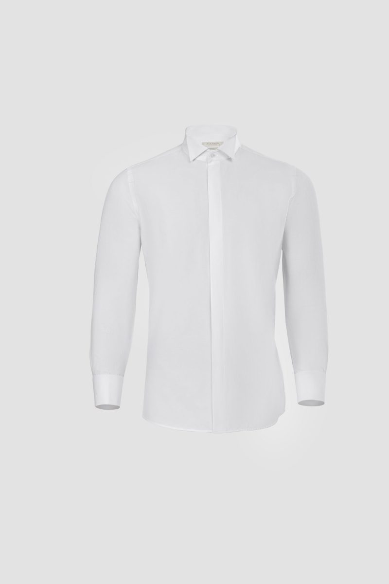 SK42CF01M003-White-394-1 Comfort Fit Dacron Tuxedo Shirt with Hidden Buttons