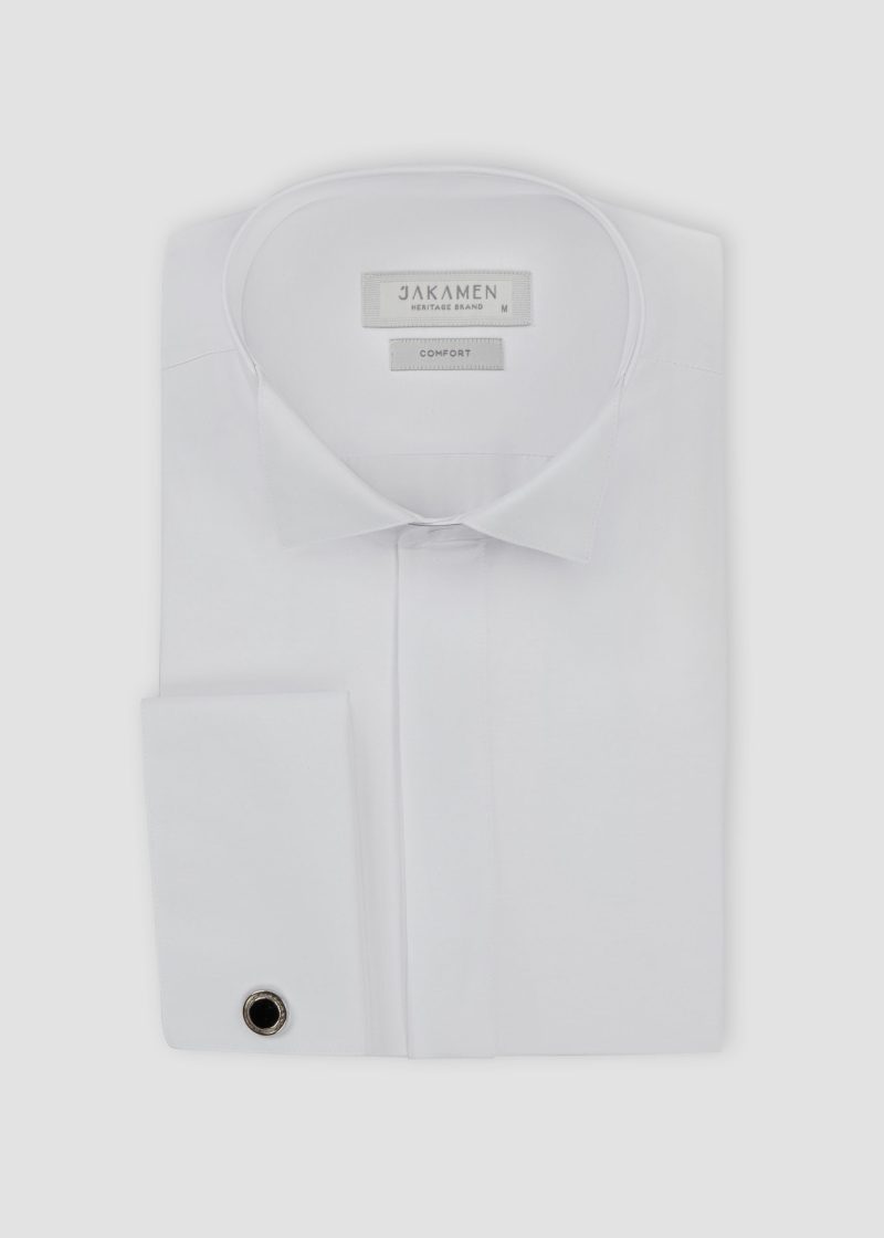 SK42CF01M003-White-394-3 Comfort Fit Dacron Tuxedo Shirt with Hidden Buttons