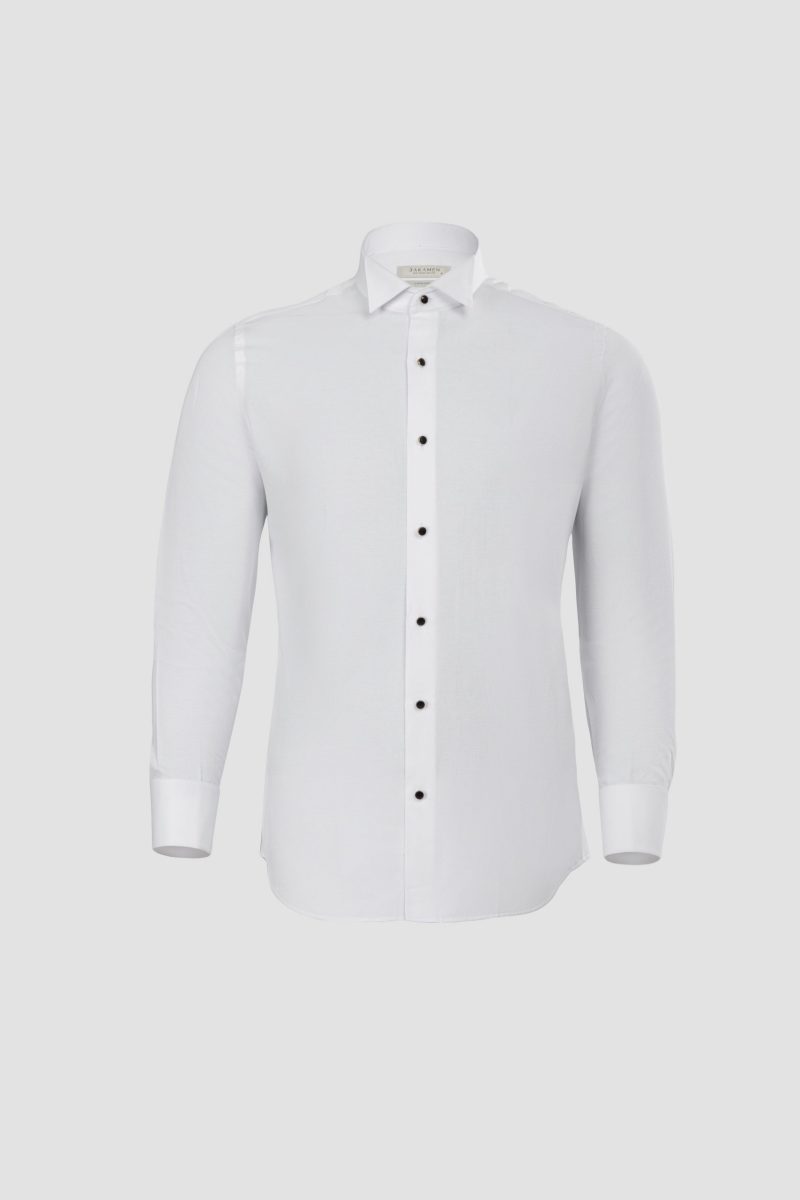 SK42CF01M005-White-394-1 Comfort Fit Textured Tuxedo Shirt