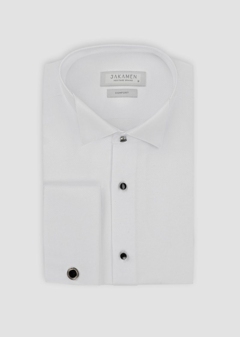 SK42CF01M005-White-394-3 Comfort Fit Textured Tuxedo Shirt