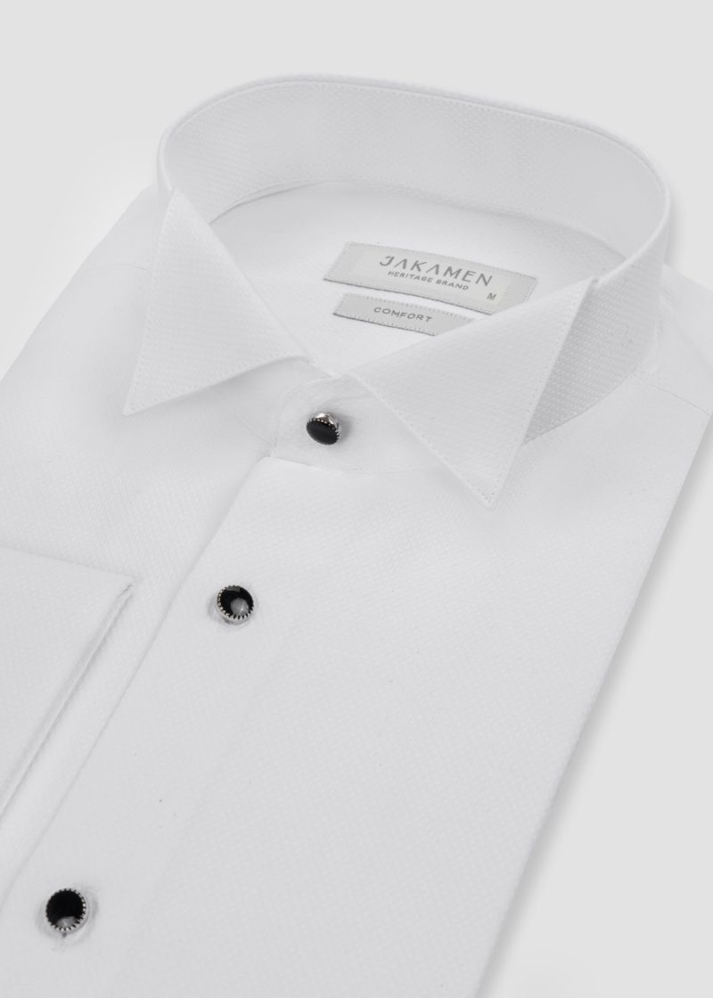 SK42CF01M005-White-394-4 Comfort Fit Textured Tuxedo Shirt