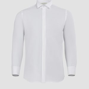 Comfort Fit Textured Tuxedo Shirt with Hidden Buttons