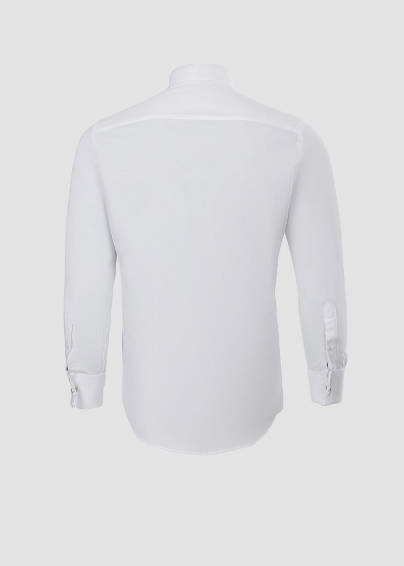 SK42CF01M006-White-394-25 Comfort Fit Textured Tuxedo Shirt with Hidden Buttons