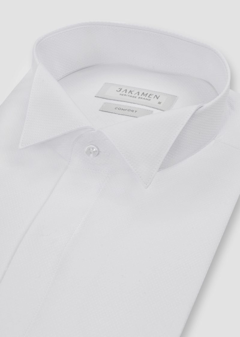 SK42CF01M006-White-394-4 Comfort Fit Textured Tuxedo Shirt with Hidden Buttons