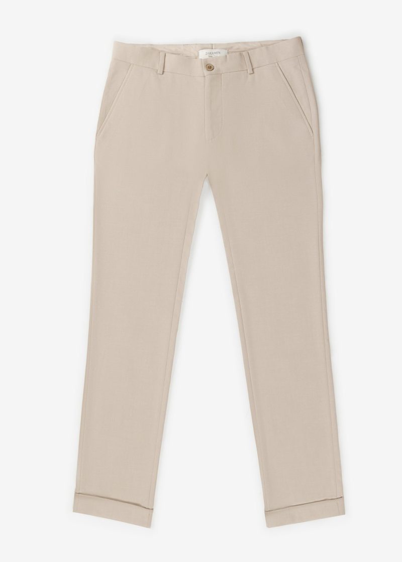 SK42CF03M002-Beige-028-1 Comfort Fit Plain Cuffed Chino Pants