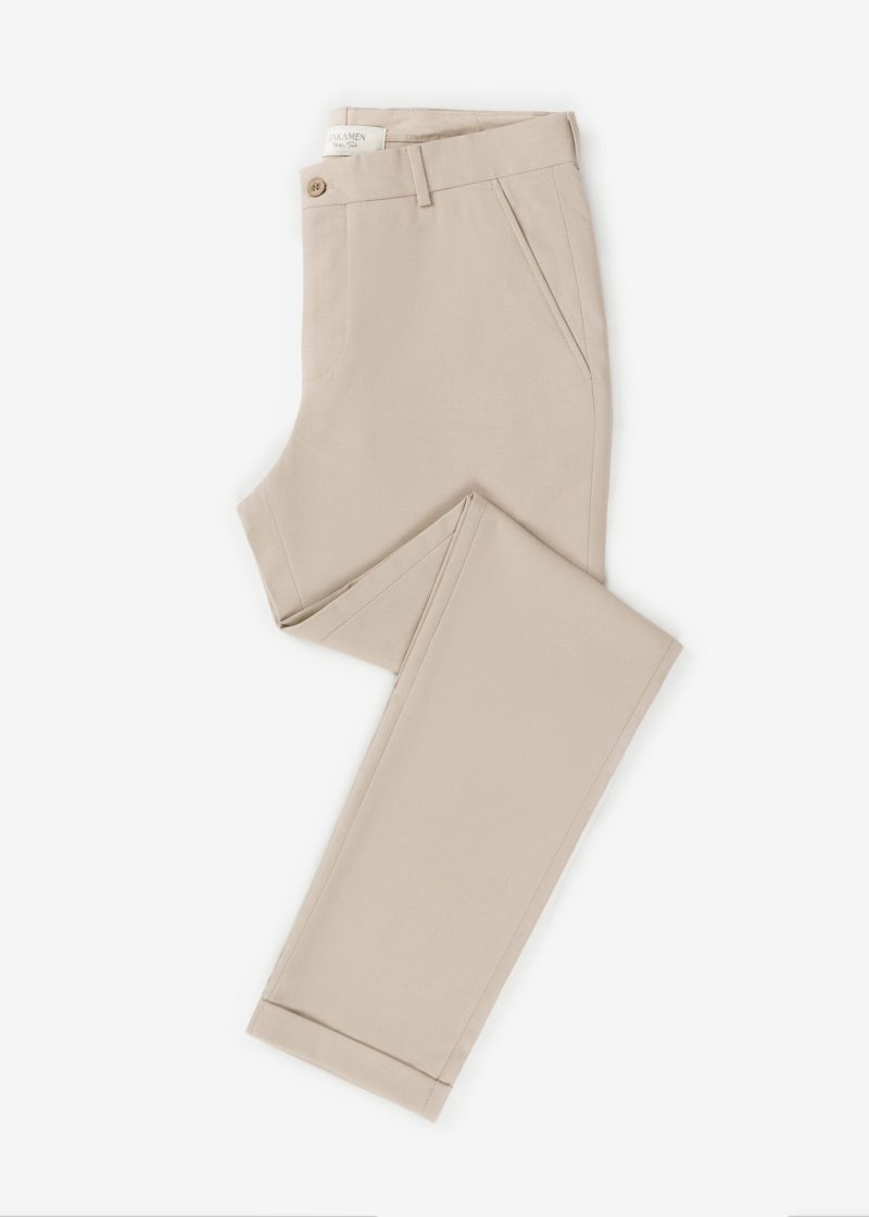 SK42CF03M002-Beige-028-4 Comfort Fit Plain Cuffed Chino Pants