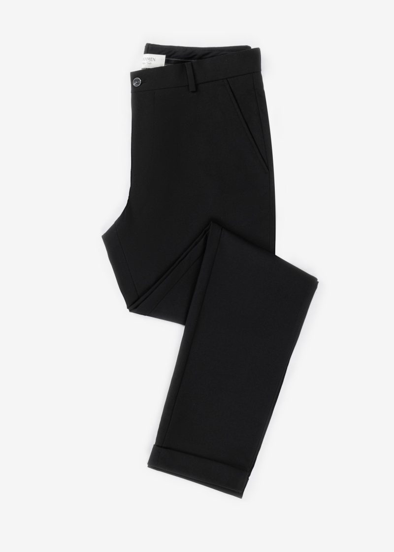 SK42CF03M002-Black-001-4 Comfort Fit Plain Cuffed Chino Pants