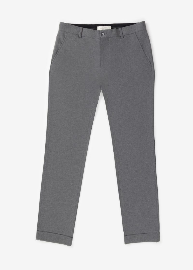 SK42CF03M002-Grey-005-1 Comfort Fit Plain Cuffed Chino Pants