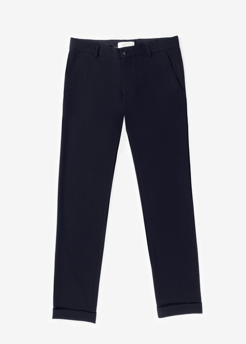 SK42CF03M002-Navy-002-1 Comfort Fit Plain Cuffed Chino Pants