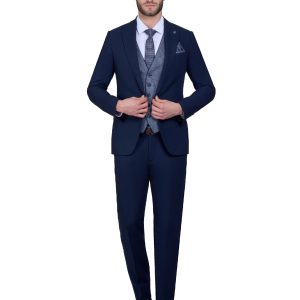Slim Fit Peak Lapel Vest Suit with Navy Trim