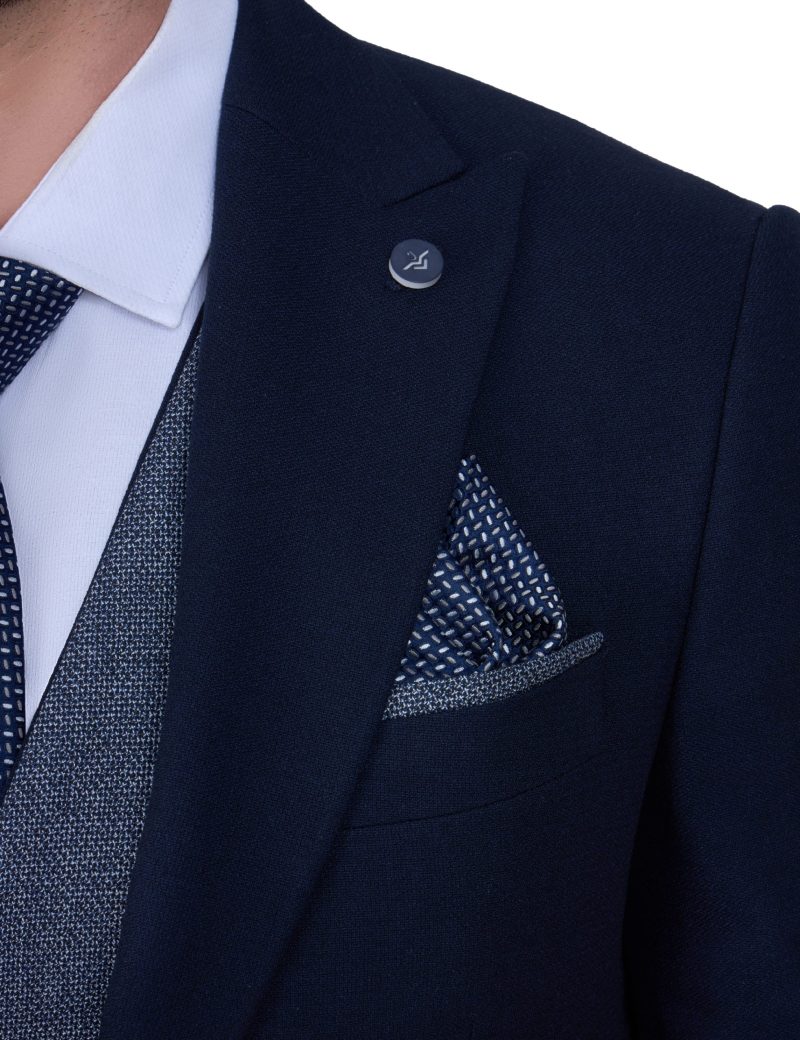 Print Slim Fit Peak Lapel Vest Suit with Navy Trim