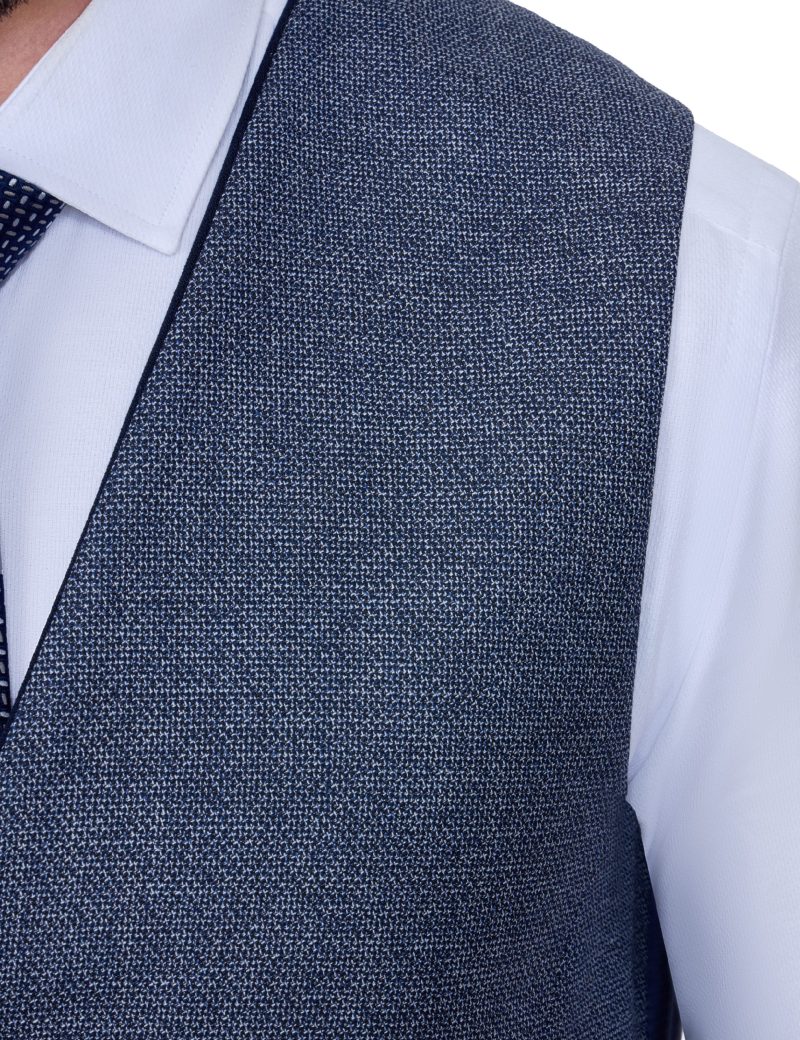 Print Slim Fit Peak Lapel Vest Suit with Navy Trim