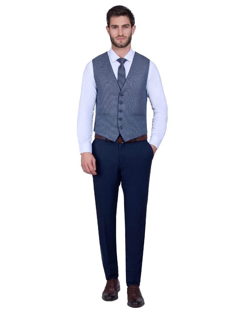 Print Slim Fit Peak Lapel Vest Suit with Navy Trim