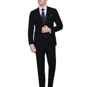 Slim Fit Peak Lapel Vest Suit with Navy Trim