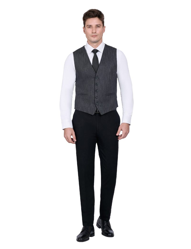 Print Slim Fit Peak Lapel Vest Suit with Navy Trim