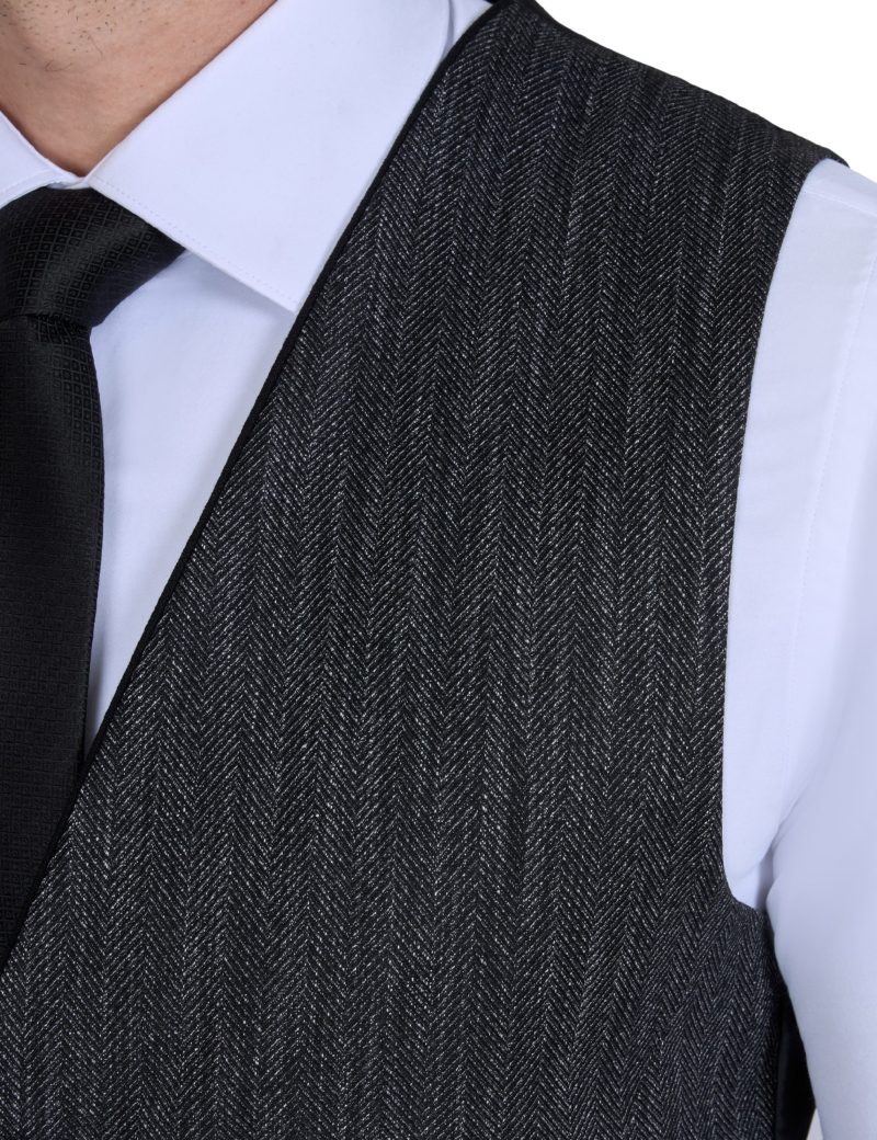 Print Slim Fit Peak Lapel Vest Suit with Navy Trim