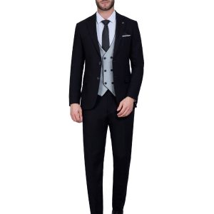 Slim Fit Notch Lapel Suit with Double-Breasted Vest