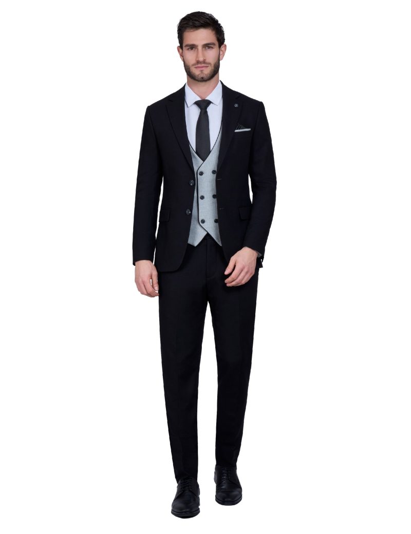 Print Slim Fit Notch Lapel Suit with Double-Breasted Vest