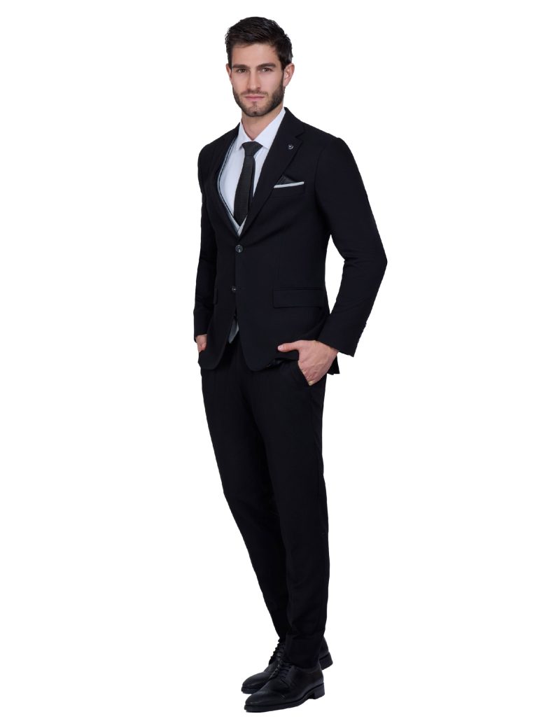 Print Slim Fit Notch Lapel Suit with Double-Breasted Vest