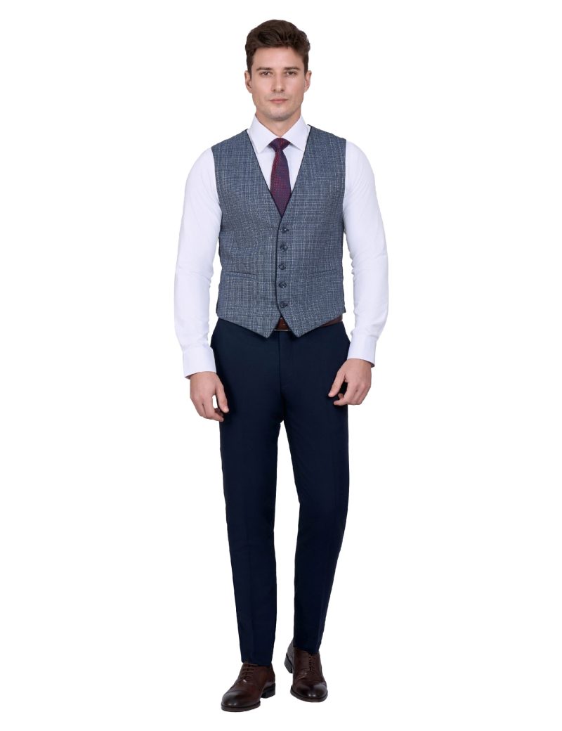 Print Slim Fit Notch Lapel Vest Suit with Navy Trim