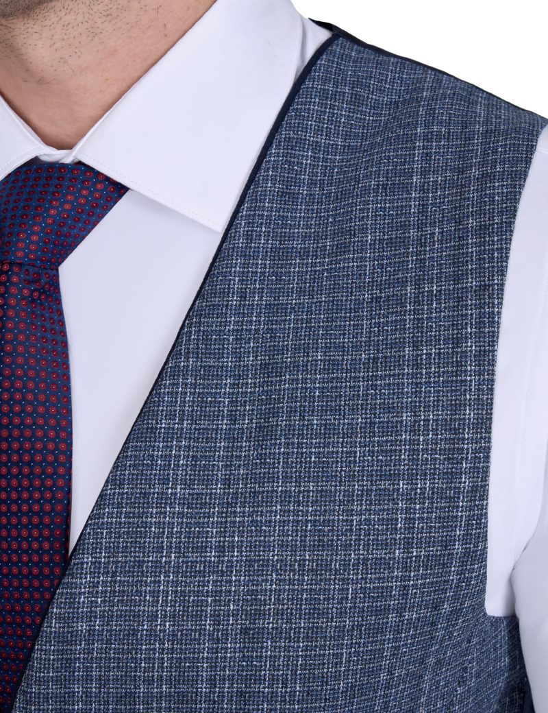 Print Slim Fit Notch Lapel Vest Suit with Navy Trim