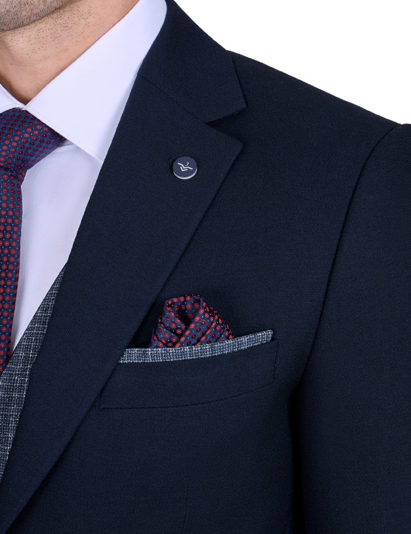 Print Slim Fit Notch Lapel Vest Suit with Navy Trim