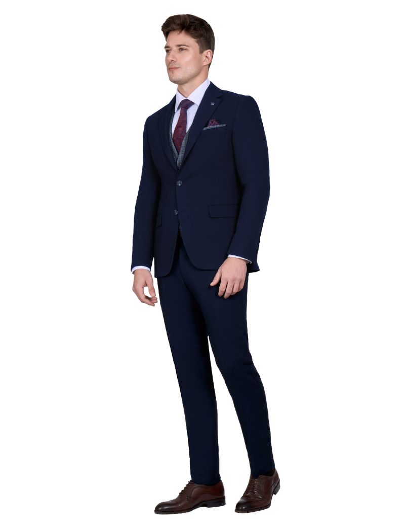 Print Slim Fit Notch Lapel Vest Suit with Navy Trim