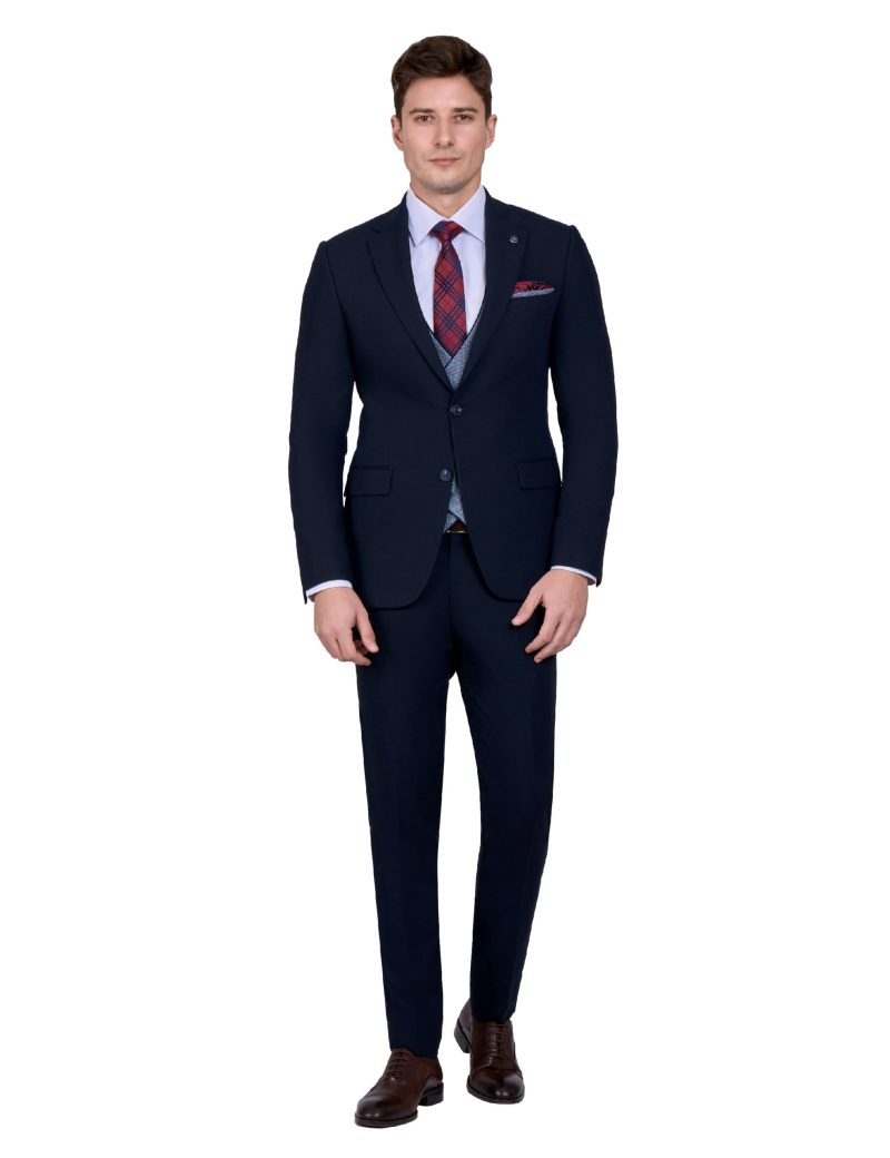 Print Slim Fit Notch Lapel Vest Suit