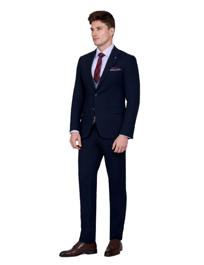 Print Slim Fit Notch Lapel Vest Suit