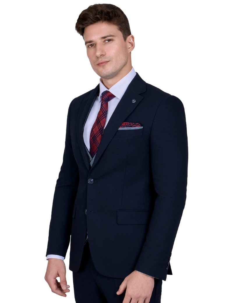 Print Slim Fit Notch Lapel Vest Suit