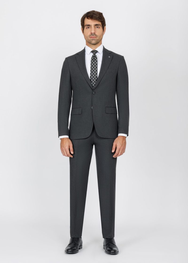 SK42SF02M011-Dark-Grey-033-1 Dark Grey Slim Fit Suit with Notch Lapel