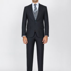 Slim Fit Peak Lapel Suit with Black-Trim Vest