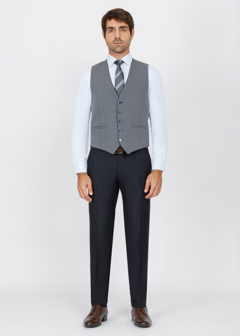 SK42SF02M012-Black-Navy-001-7 Slim Fit Peak Lapel Suit with Black-Trim Vest