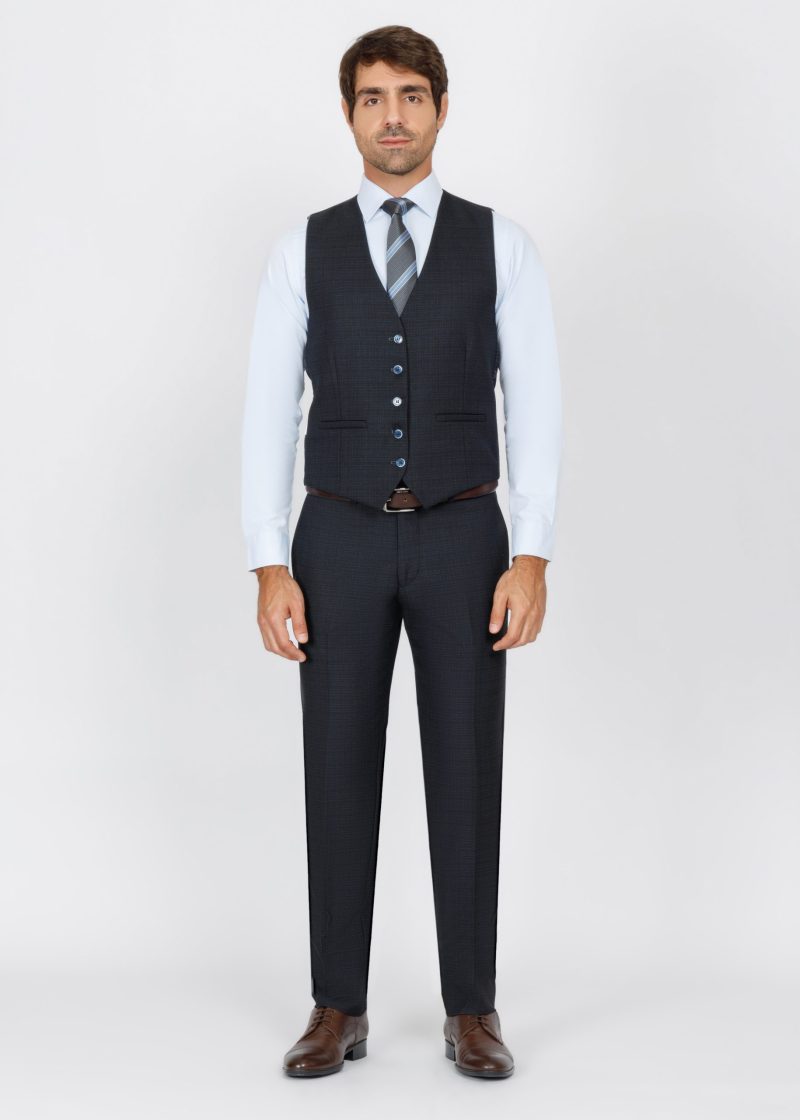 SK42SF02M012-Black-Navy-001-8 Slim Fit Peak Lapel Suit with Black-Trim Vest