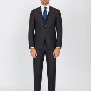 Slim Fit Peak Lapel Suit with Black-Trim Vest