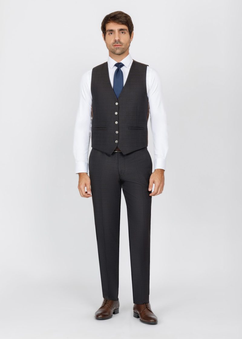 SK42SF02M012-Brown-navy-016-6 Slim Fit Peak Lapel Suit with Black-Trim Vest