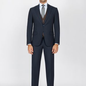 Slim Fit Peak Lapel Suit with Black-Trim Vest
