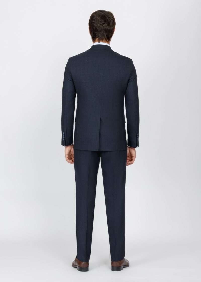 SK42SF02M012-Navy-Brown-002-7 Slim Fit Peak Lapel Suit with Black-Trim Vest