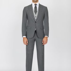 Slim Fit Suit with Peak Lapel and Grey-Trim Vest