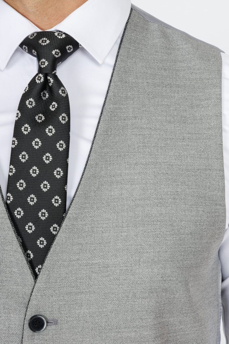 SK42SF02M013-Grey-Black-001-6 Slim Fit Suit with Peak Lapel and Grey-Trim Vest