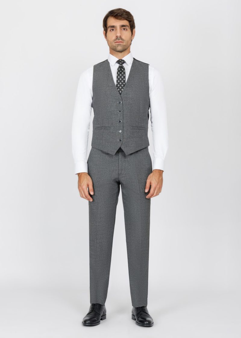 SK42SF02M013-Grey-Black-001-7 Slim Fit Suit with Peak Lapel and Grey-Trim Vest