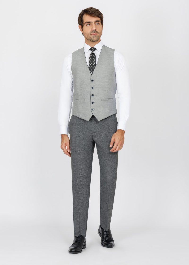 SK42SF02M013-Grey-Black-001-8 Slim Fit Suit with Peak Lapel and Grey-Trim Vest