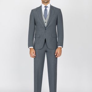 Slim Fit Suit with Peak Lapel and Grey-Trim Vest