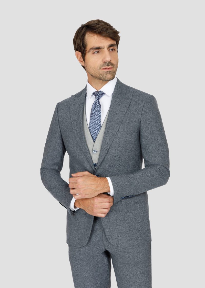 SK42SF02M013-Grey-Navy-002-4 Slim Fit Suit with Peak Lapel and Grey-Trim Vest